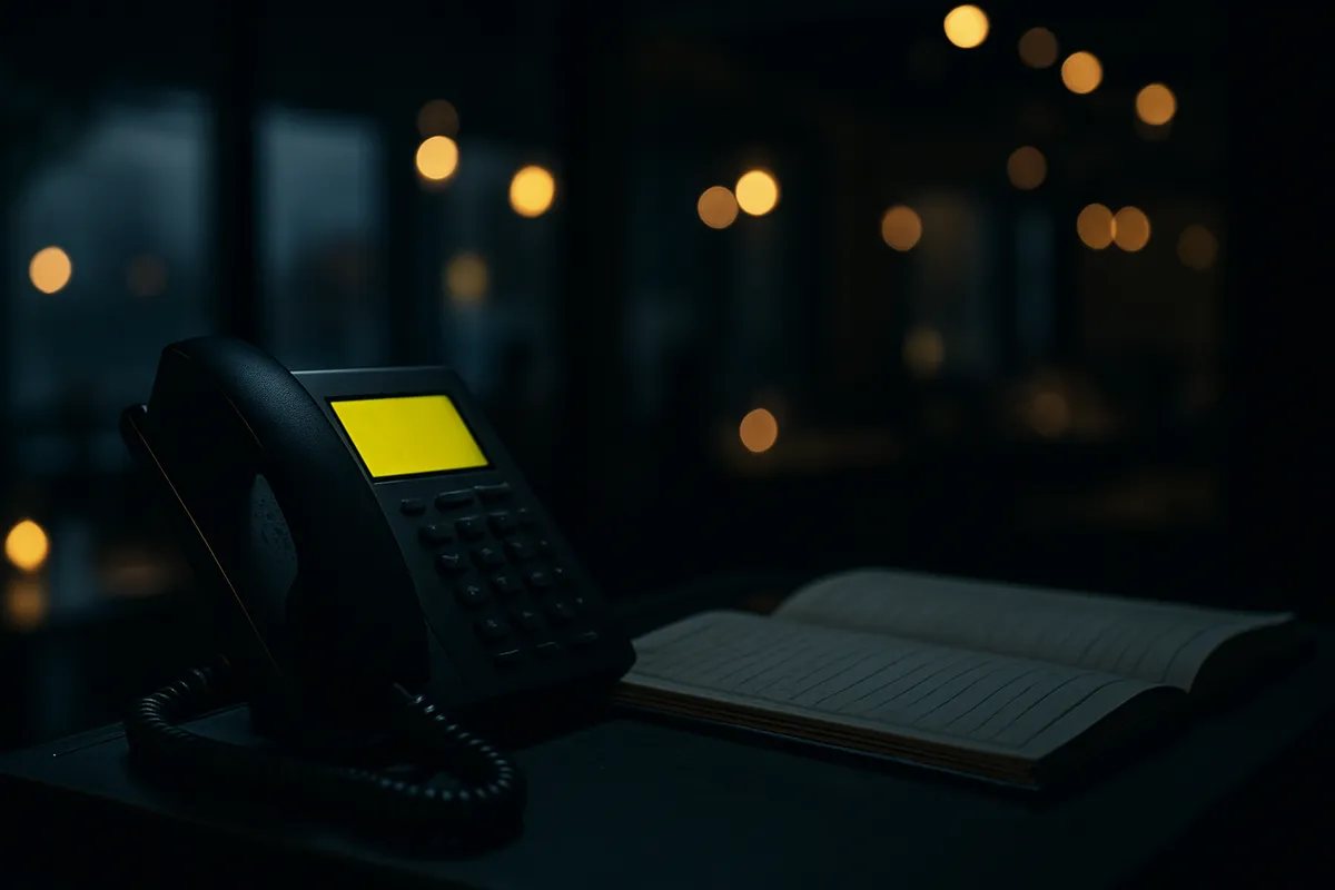 Editorial scene of a restaurant host stand with a ringing phone during dinner service