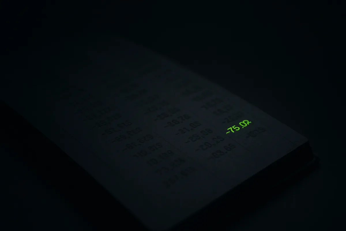 A dark ledger of faded figures with one line glowing chartreuse-green, representing the hidden cost of a landing page that does not convert.