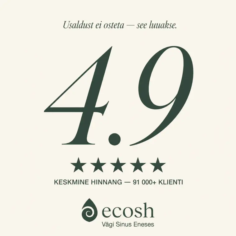 Ecosh: 4.9 star rating, social proof frame