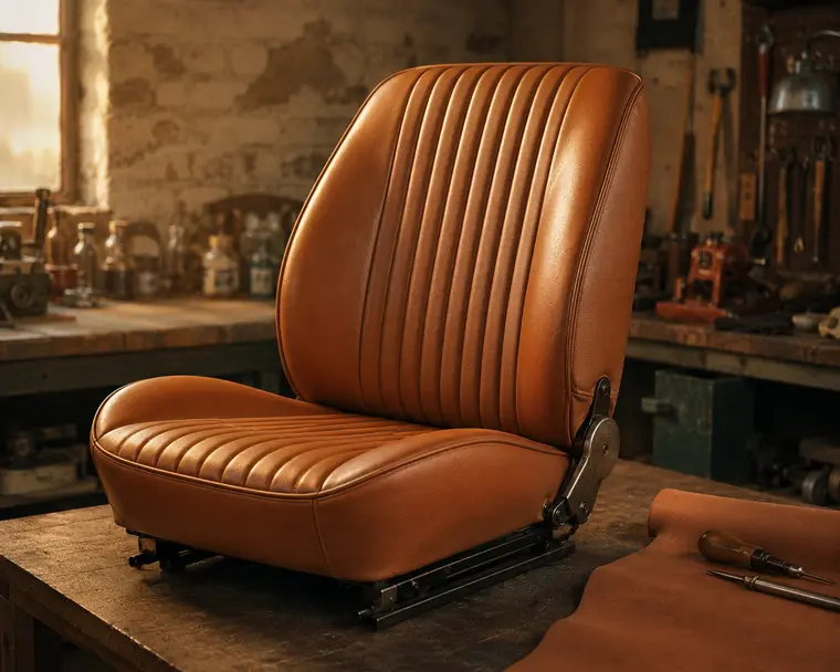 Nahkur: tan leather seat detail