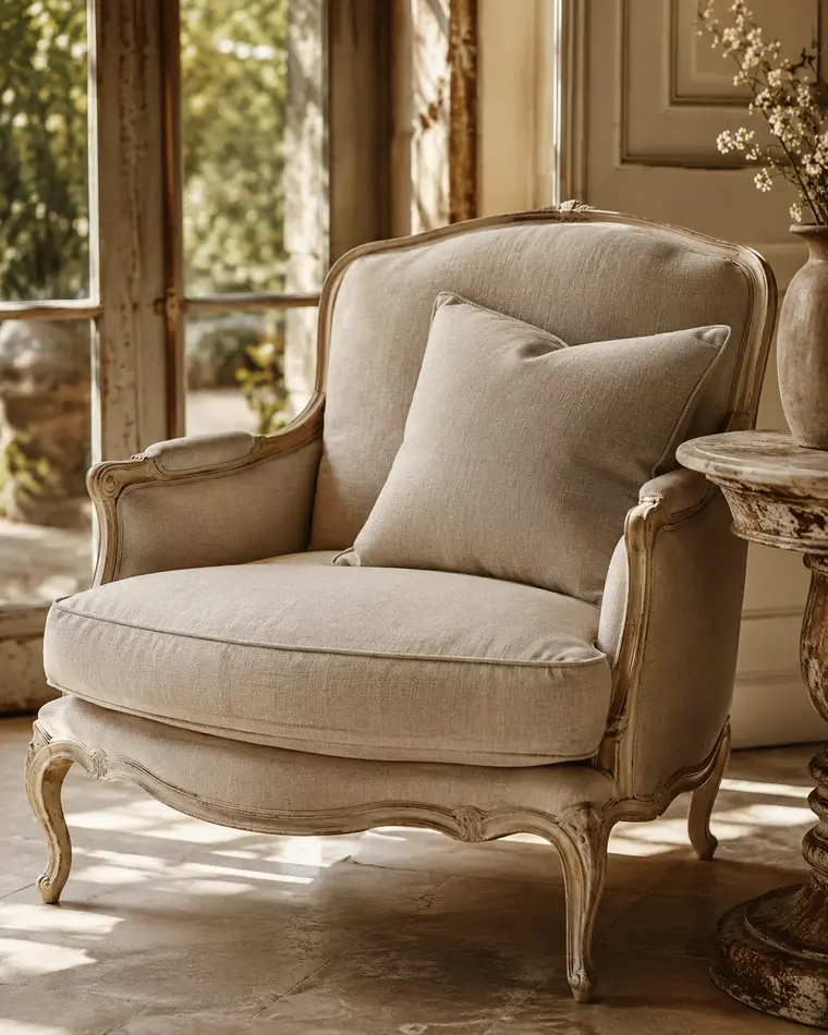 Nahkur: linen upholstery on a period armchair
