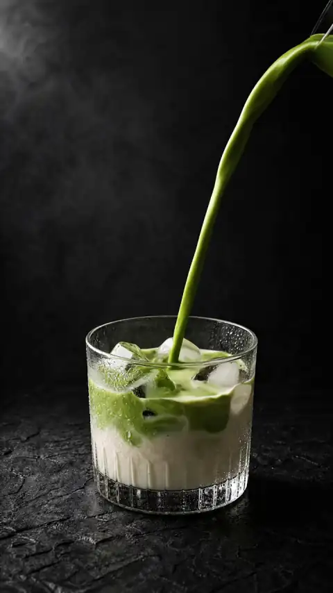 Matcha being poured into a glass