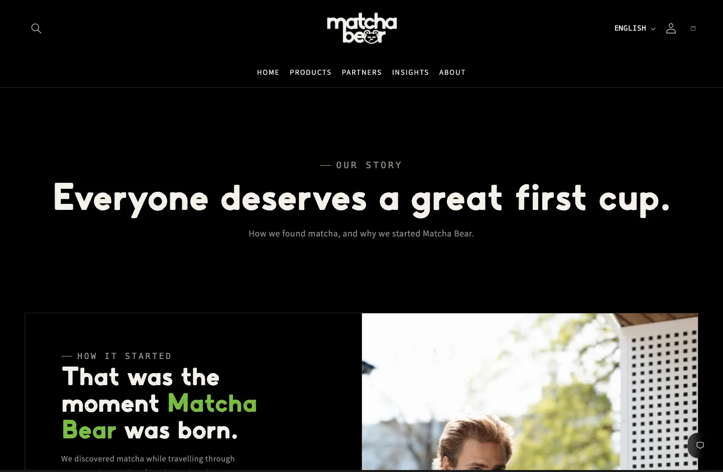 The About page carries the brand story.